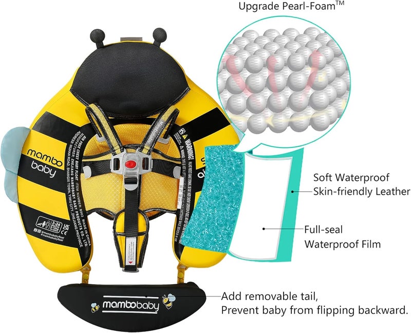 AnjeeIOT Mambobaby Float with Canopy Non-Inflatable Baby Pool Float Infant Solid Swim Float Add Tail Water Floats Smart Swim Trainer for Infant Toddler 3-24 Months, Honey Bee Yellow - Image 2